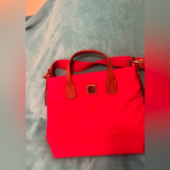Dooney & Bourke Handbags - Dooney & Bourke Red Women's nylon Tote Bag with Brown Leather Trim
